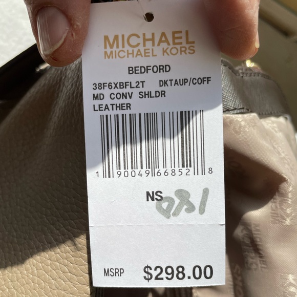 NWT MICHAEL MICHAEL KORS HANDBAG BEDFORD Dark Taupe/ Coffee - Picture 6 of 10